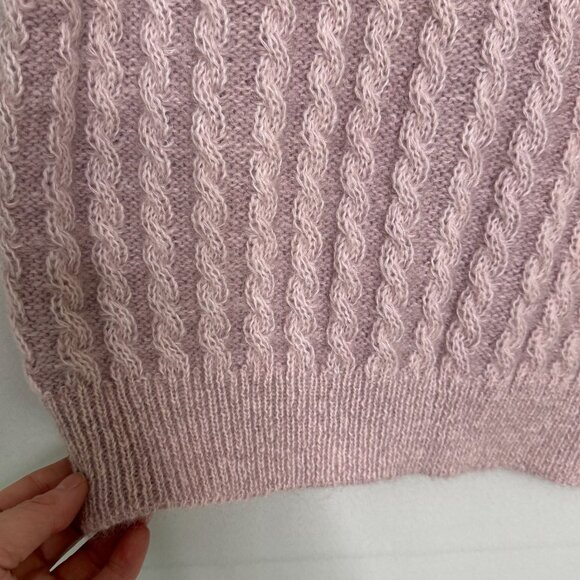 Vintage 80s Damas Creazioni Lilac Beaded Cable Knit Cardigan Sweater Medium - Picture 9 of 12